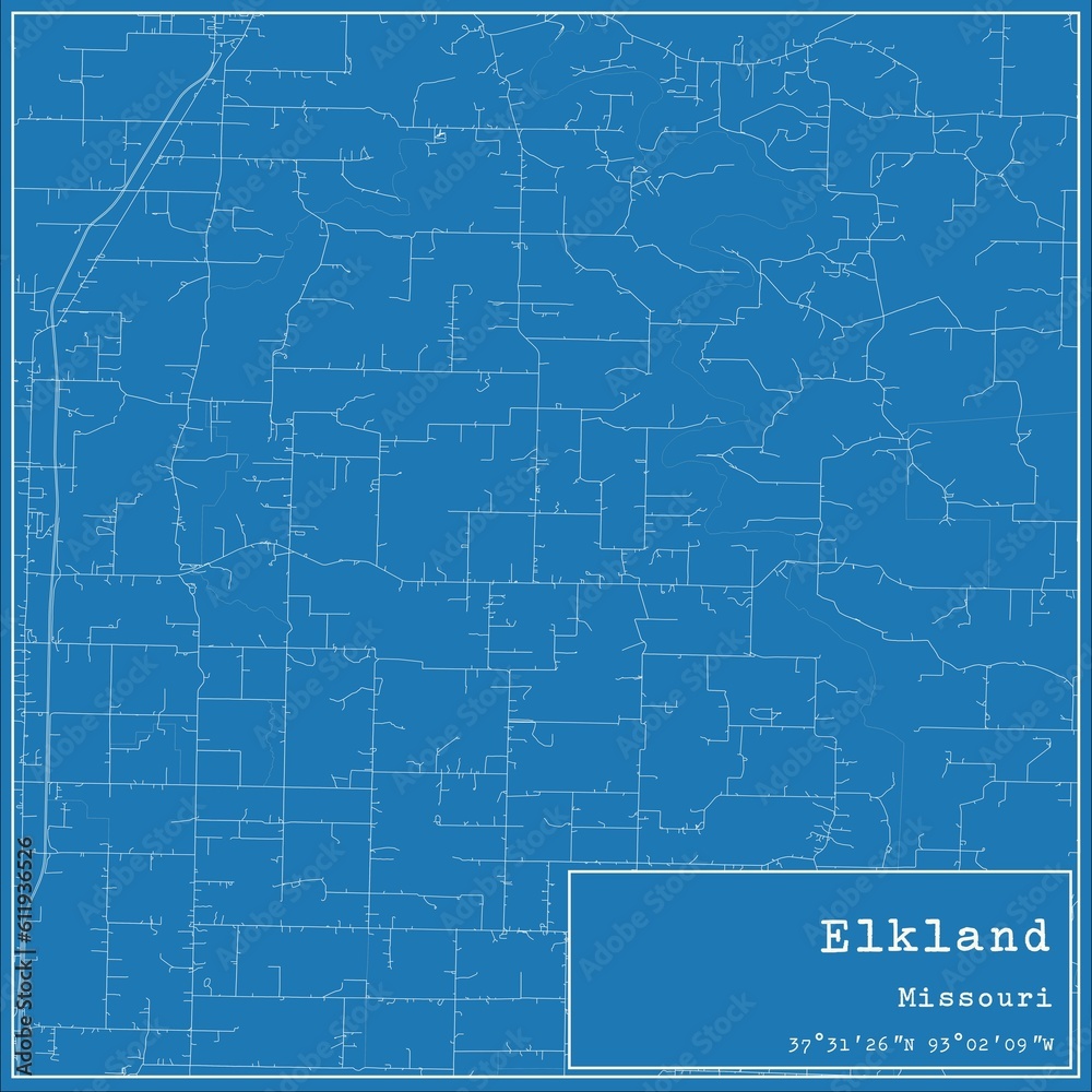 Blueprint US city map of Elkland, Missouri.
