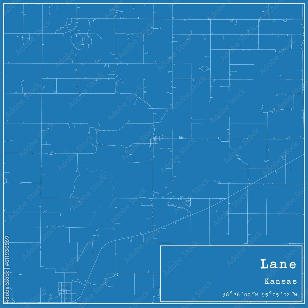 Blueprint US city map of Lane, Kansas.