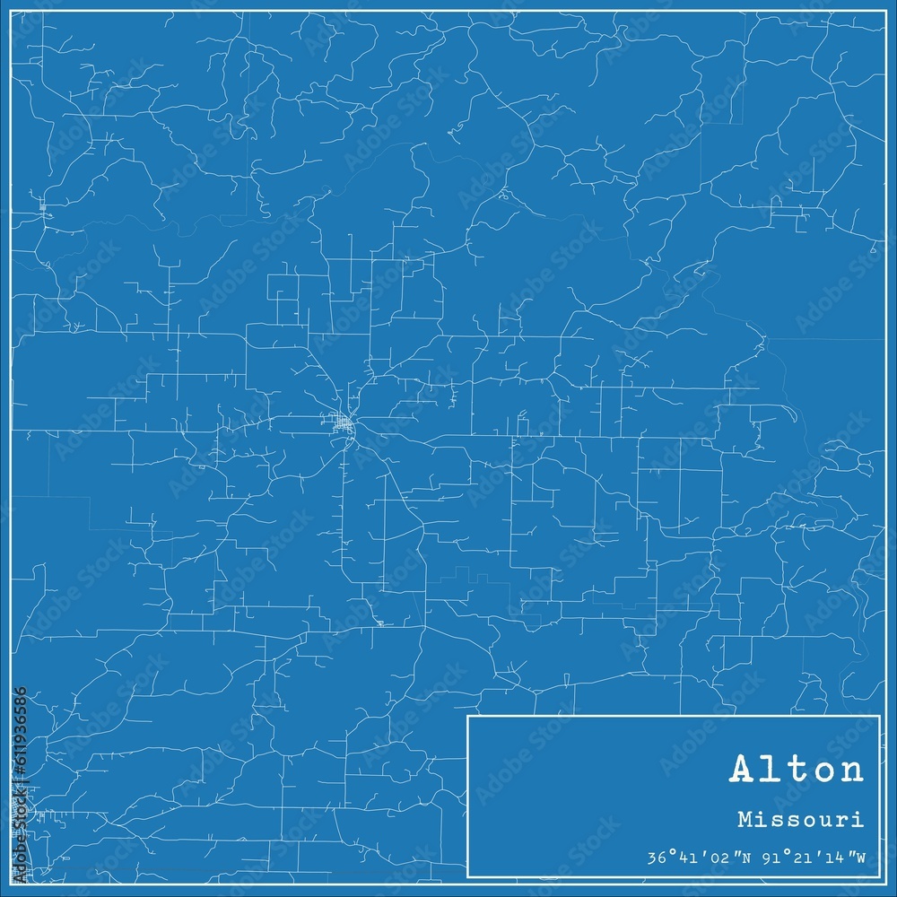 Blueprint US city map of Alton, Missouri.