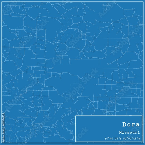 Blueprint US city map of Dora, Missouri.