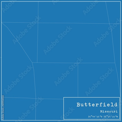 Blueprint US city map of Butterfield, Missouri.