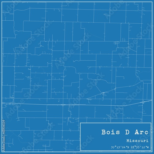Blueprint US city map of Bois D Arc, Missouri.