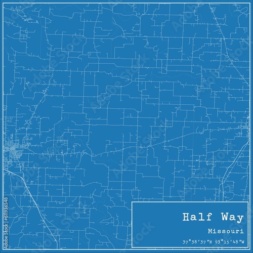 Blueprint US city map of Half Way  Missouri.