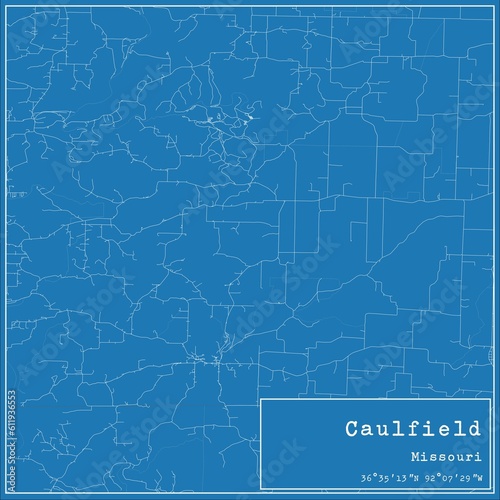 Blueprint US city map of Caulfield  Missouri.