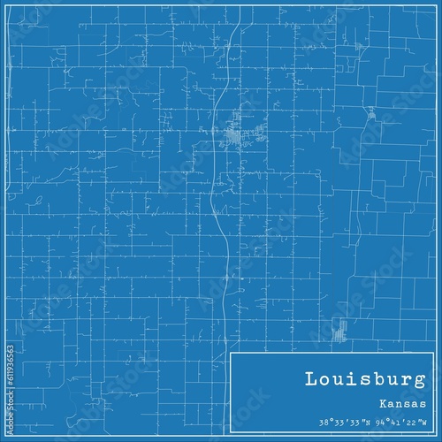 Blueprint US city map of Louisburg  Kansas.