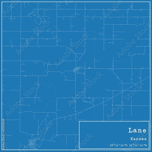 Blueprint US city map of Lane, Kansas.