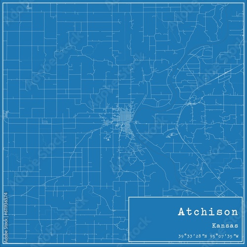 Blueprint US city map of Atchison, Kansas. photo