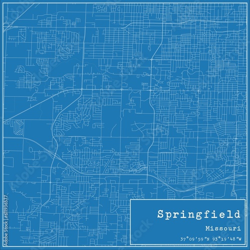 Blueprint US city map of Springfield, Missouri.