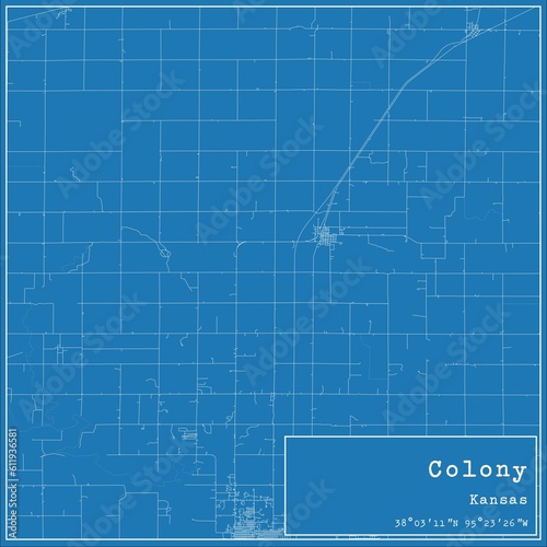 Blueprint US city map of Colony  Kansas.