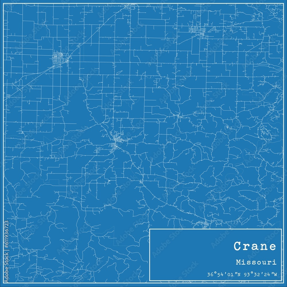 Blueprint US city map of Crane, Missouri.