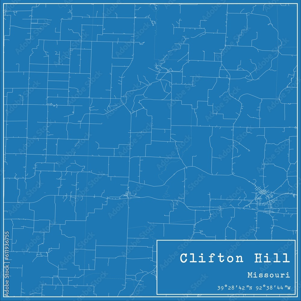 Blueprint US city map of Clifton Hill, Missouri.