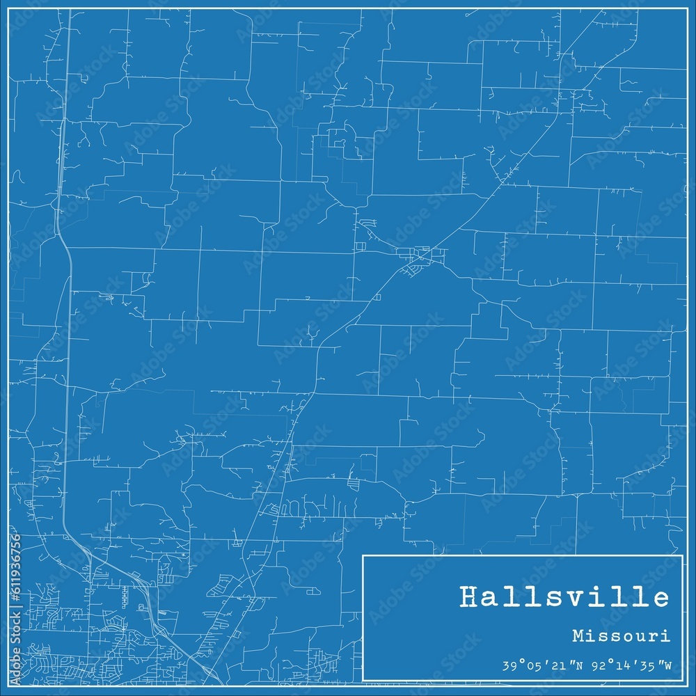 Blueprint US city map of Hallsville, Missouri.