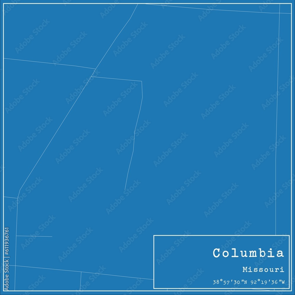 Blueprint US city map of Columbia, Missouri. Blueprint US city map of Columbia, Missouri.