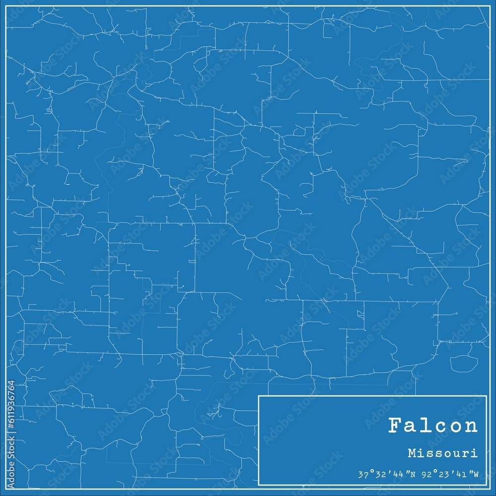 Blueprint US city map of Falcon, Missouri.