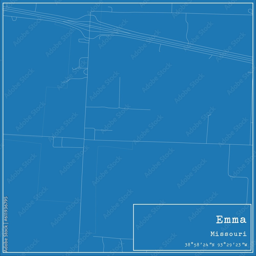 Blueprint US city map of Emma, Missouri.