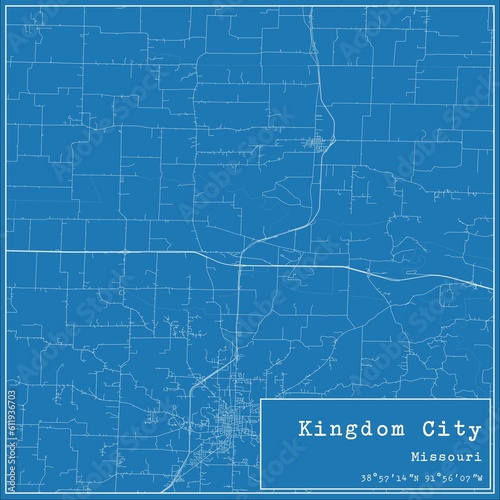Blueprint US city map of Kingdom City, Missouri.