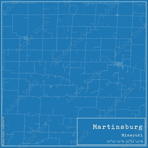 Blueprint US city map of Martinsburg, Missouri. photo