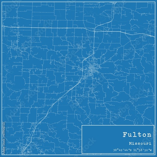 Blueprint US city map of Fulton, Missouri.