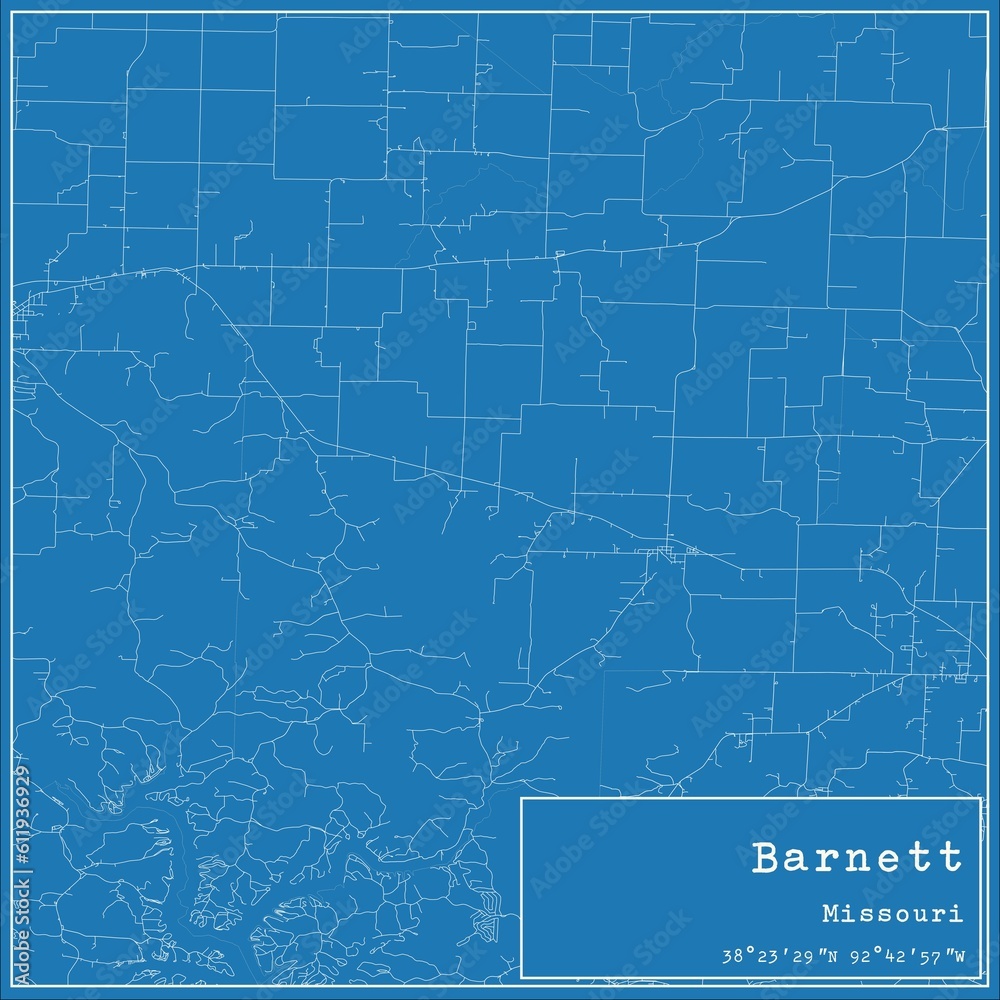 Blueprint US city map of Barnett, Missouri.