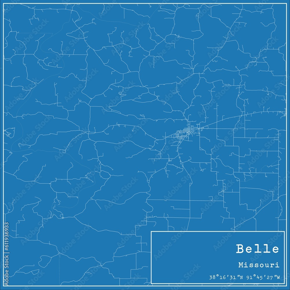 Blueprint US city map of Belle, Missouri.