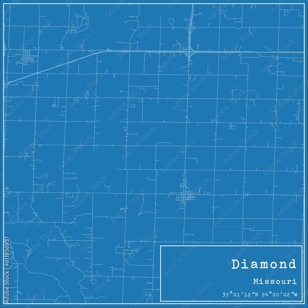 Blueprint US city map of Diamond, Missouri.