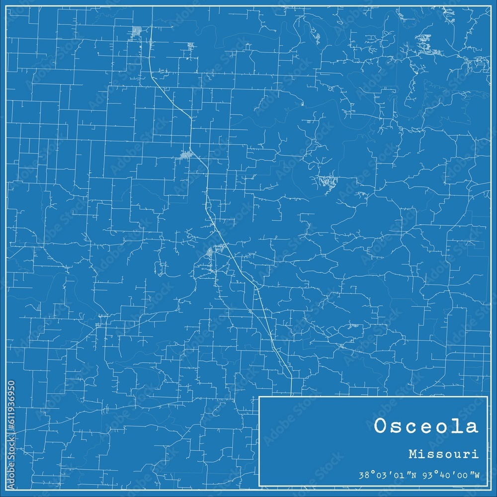 Blueprint US city map of Osceola, Missouri.