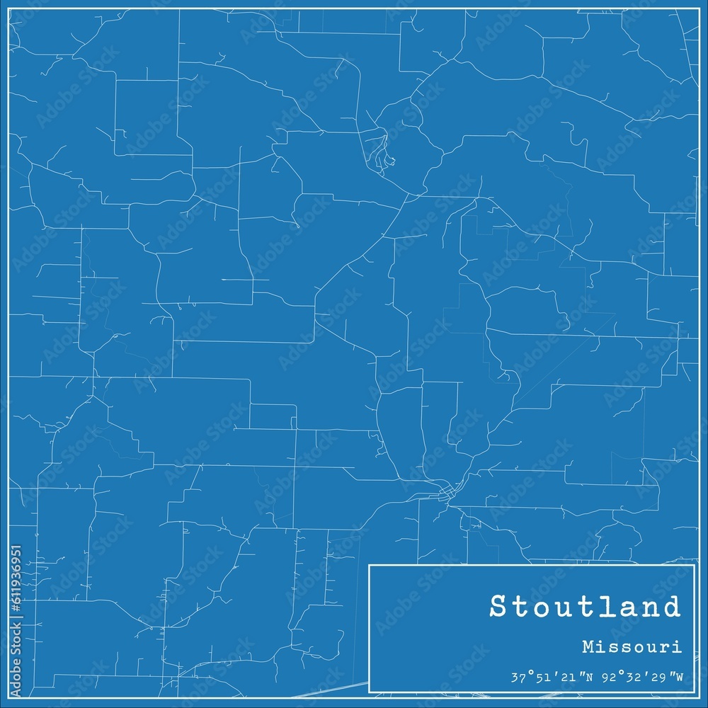 Obraz premium Blueprint US city map of Stoutland, Missouri.