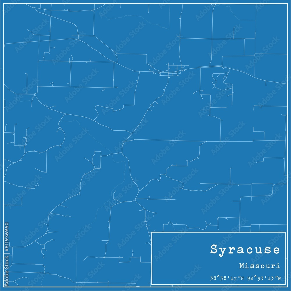 Blueprint US city map of Syracuse, Missouri.