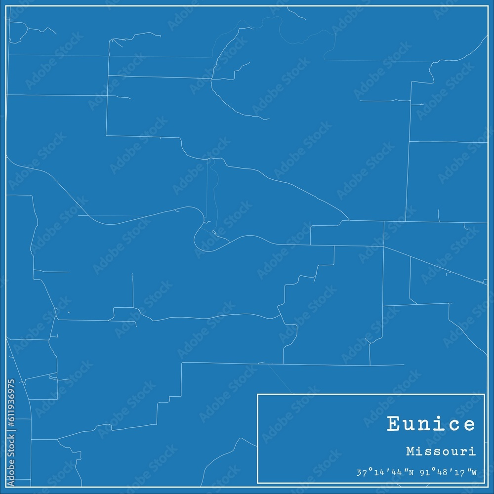 Blueprint US city map of Eunice, Missouri.