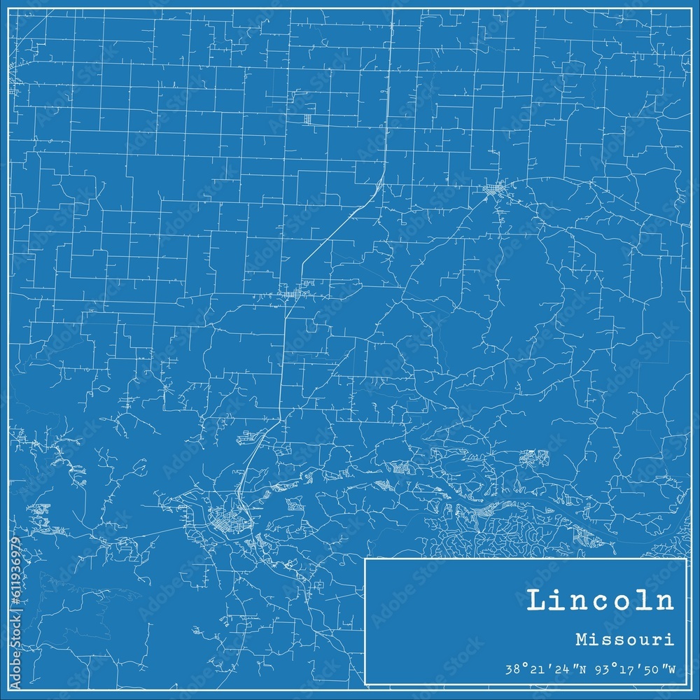 Blueprint US city map of Lincoln, Missouri.