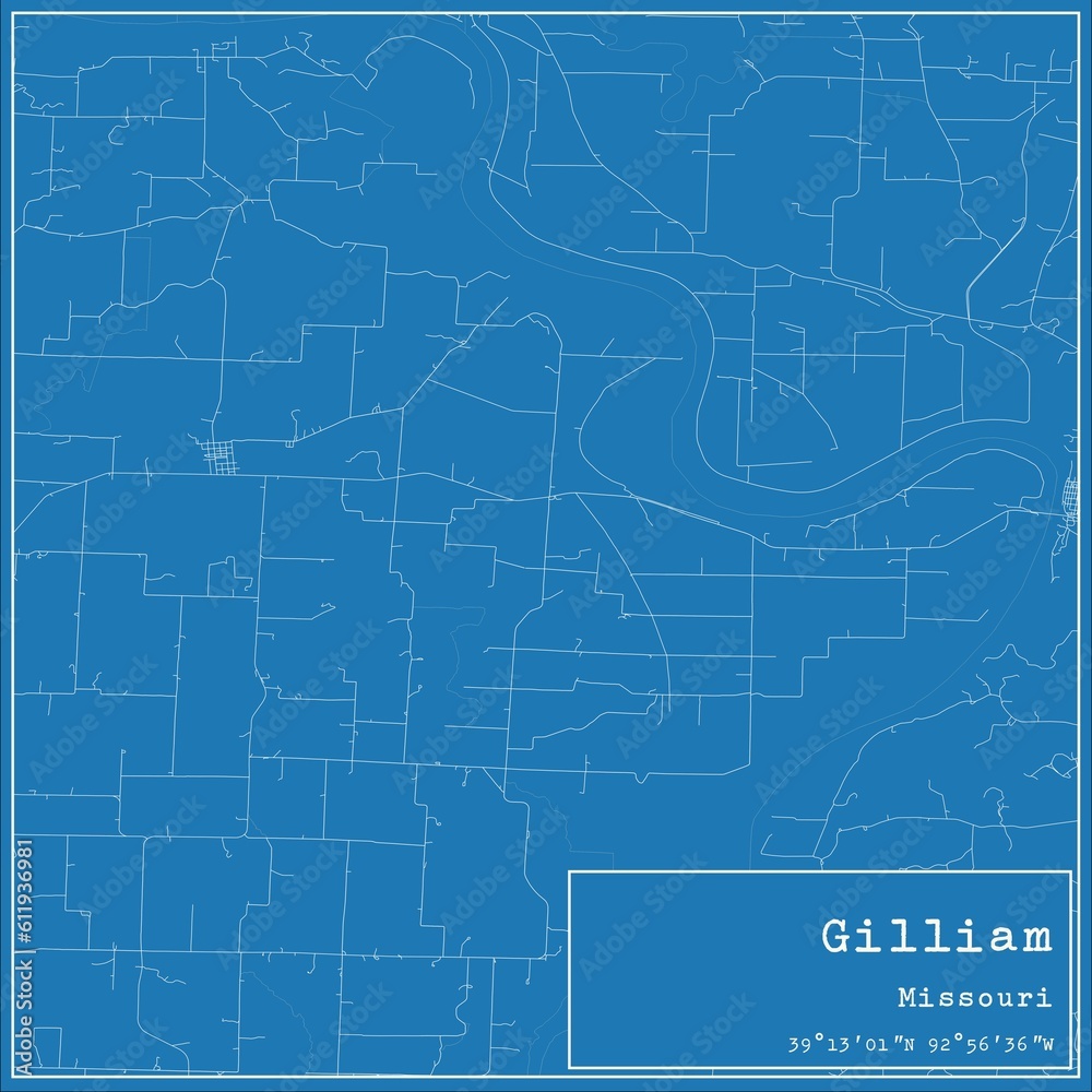 Blueprint US city map of Gilliam, Missouri.