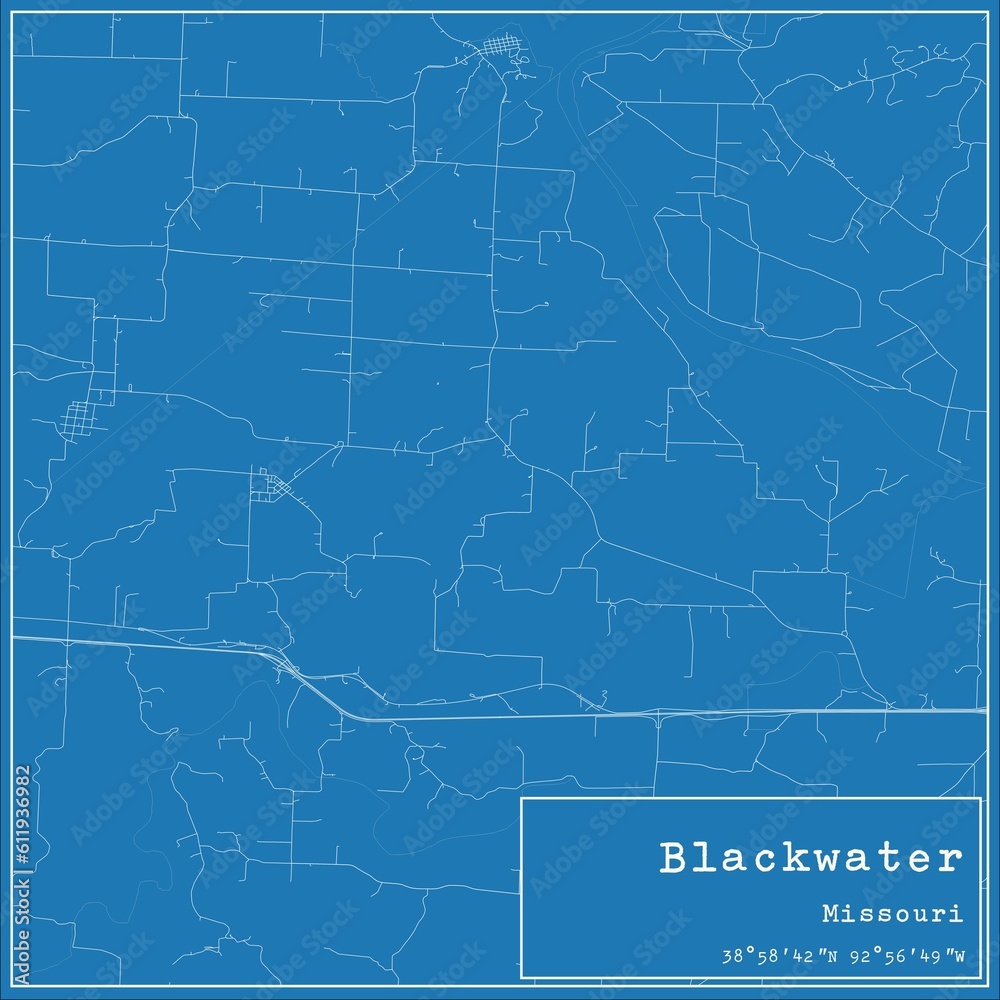Blueprint US city map of Blackwater, Missouri.
