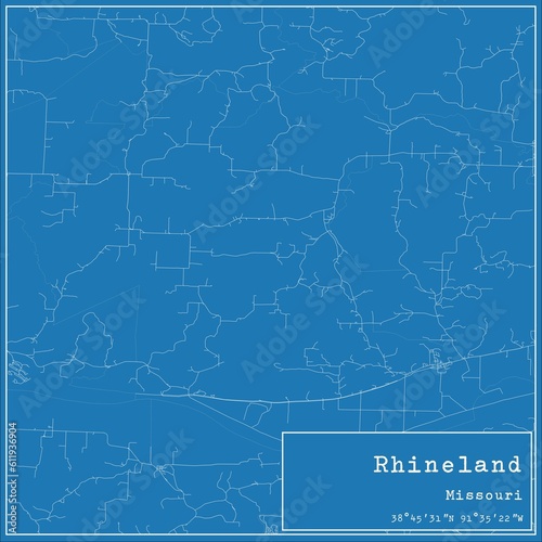 Blueprint US city map of Rhineland  Missouri.