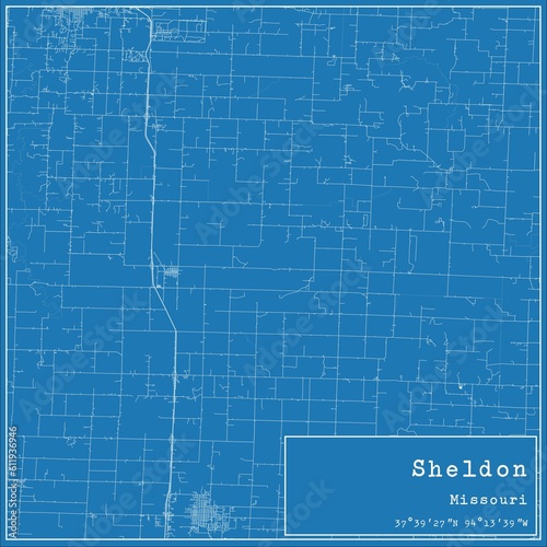 Blueprint US city map of Sheldon, Missouri. photo