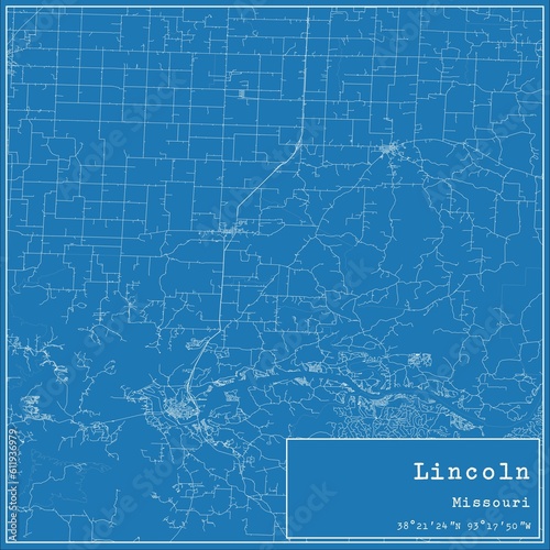Blueprint US city map of Lincoln  Missouri.