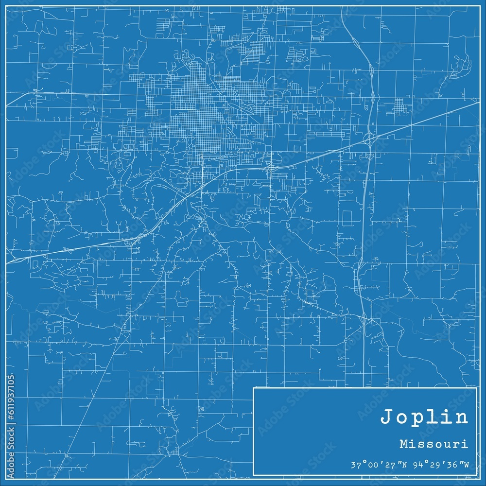 Blueprint US city map of Joplin, Missouri.