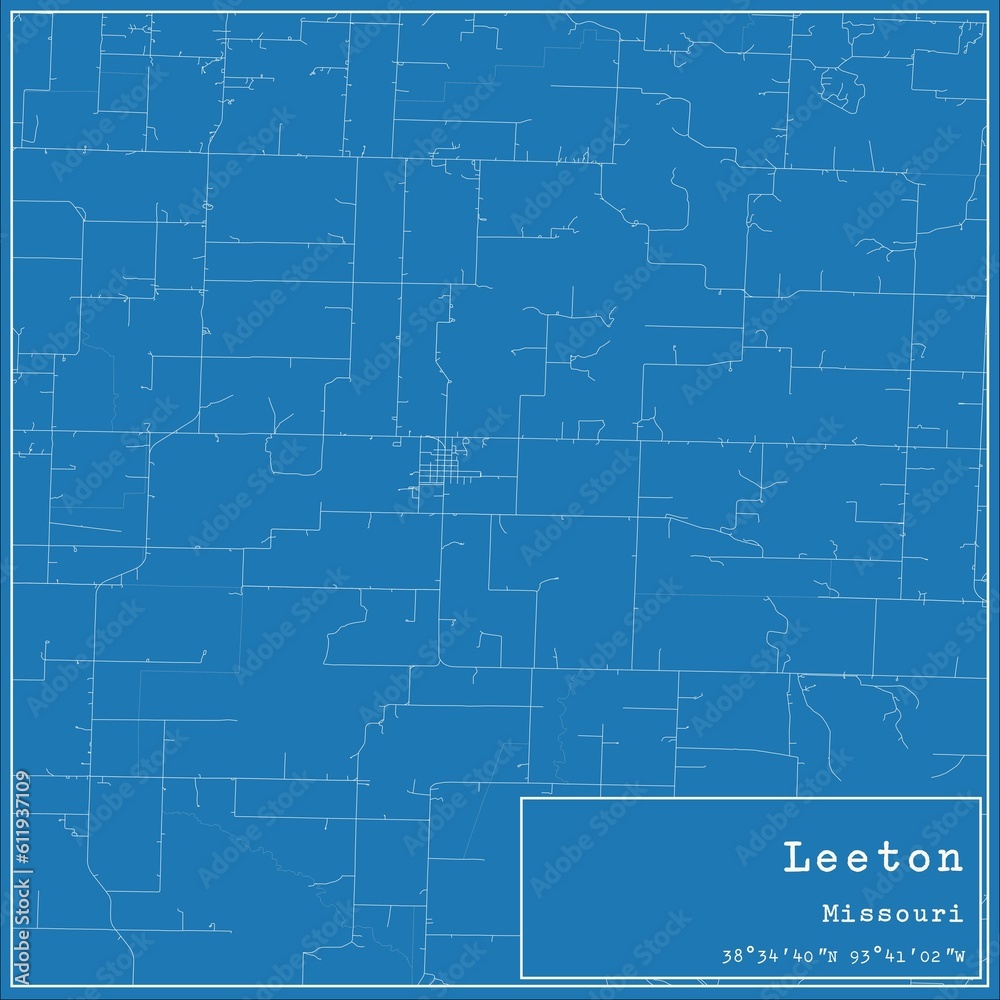 Blueprint US city map of Leeton, Missouri.