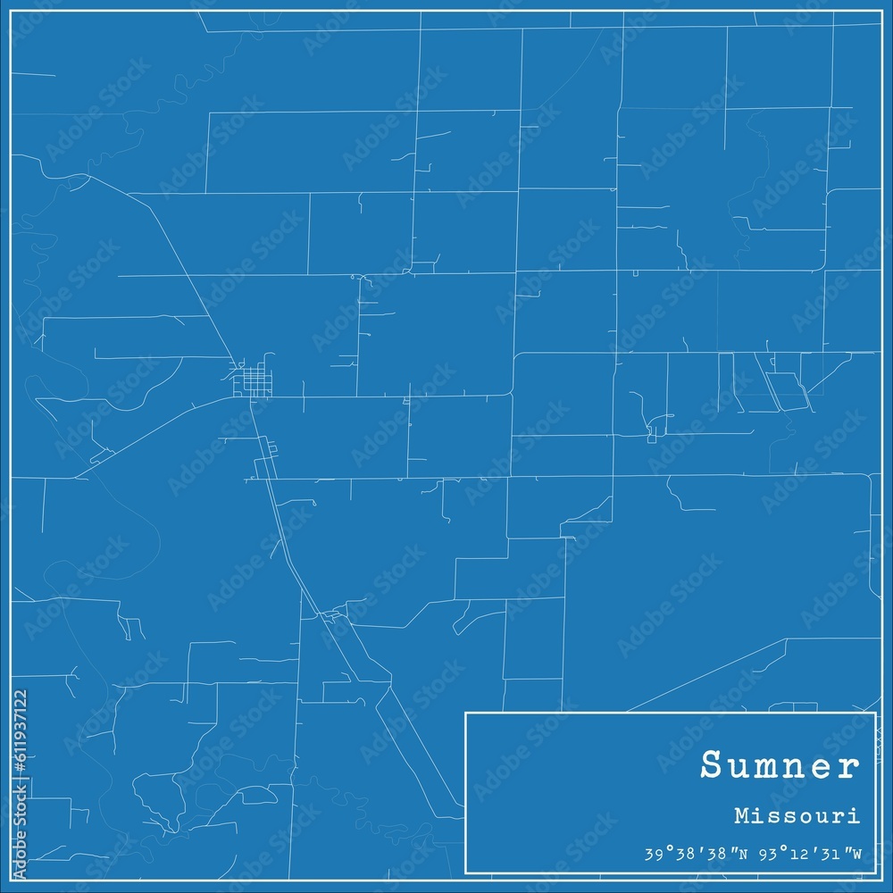 Blueprint US city map of Sumner, Missouri.