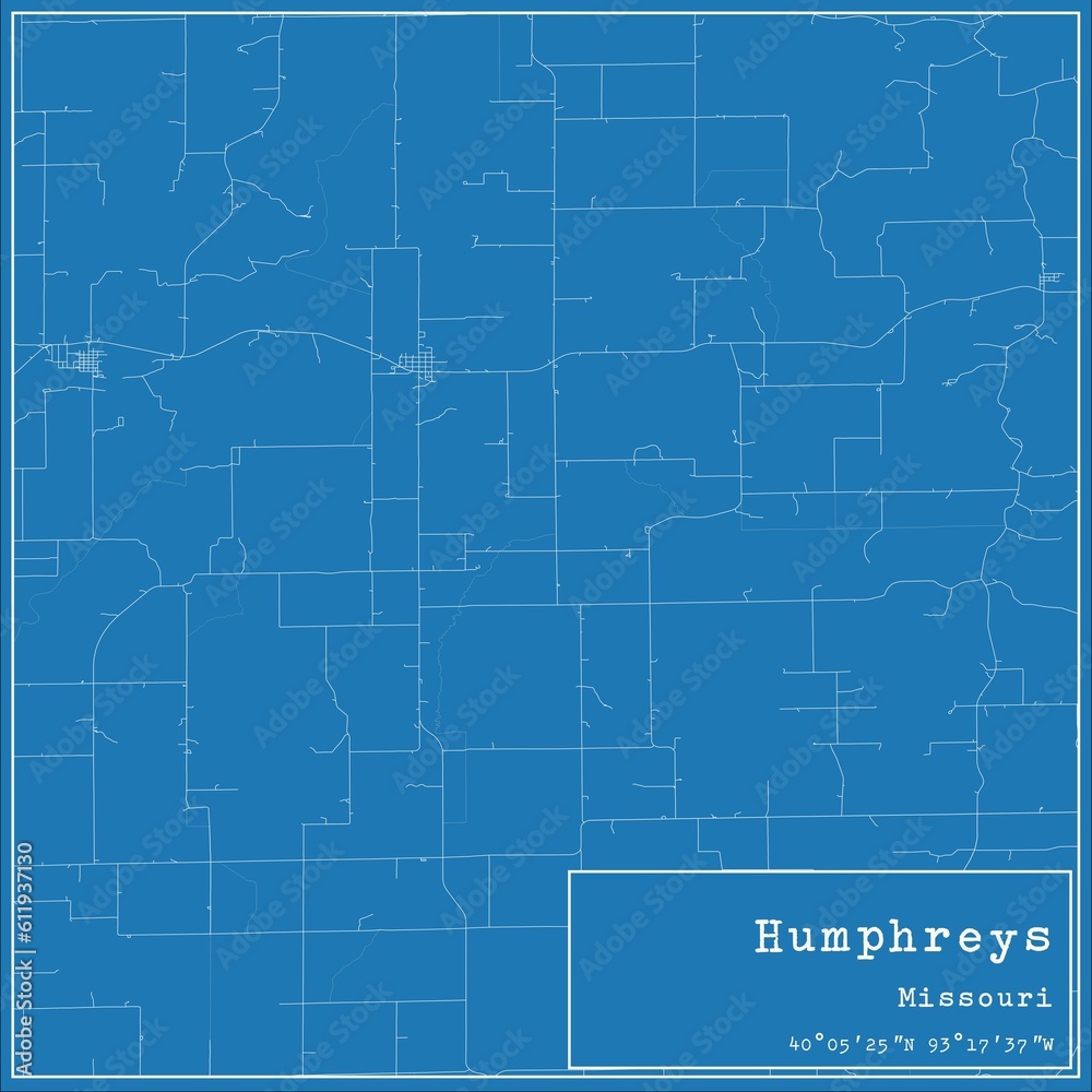 Blueprint US city map of Humphreys, Missouri.