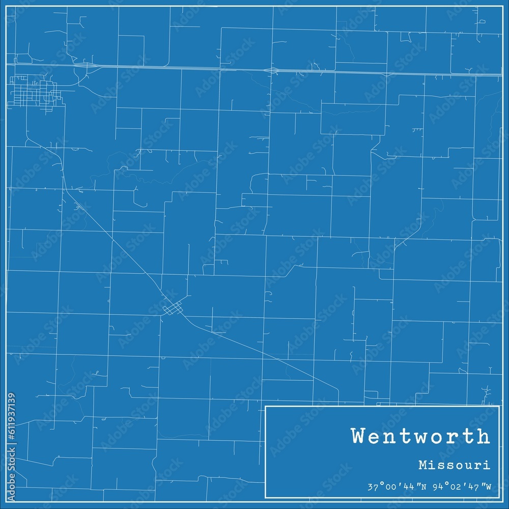 Blueprint US city map of Wentworth, Missouri.