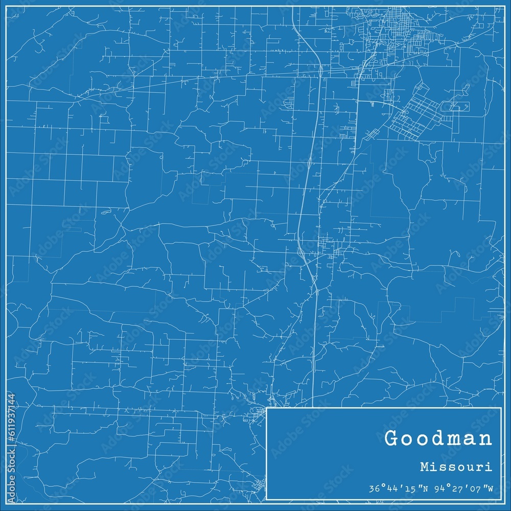 Blueprint US city map of Goodman, Missouri.