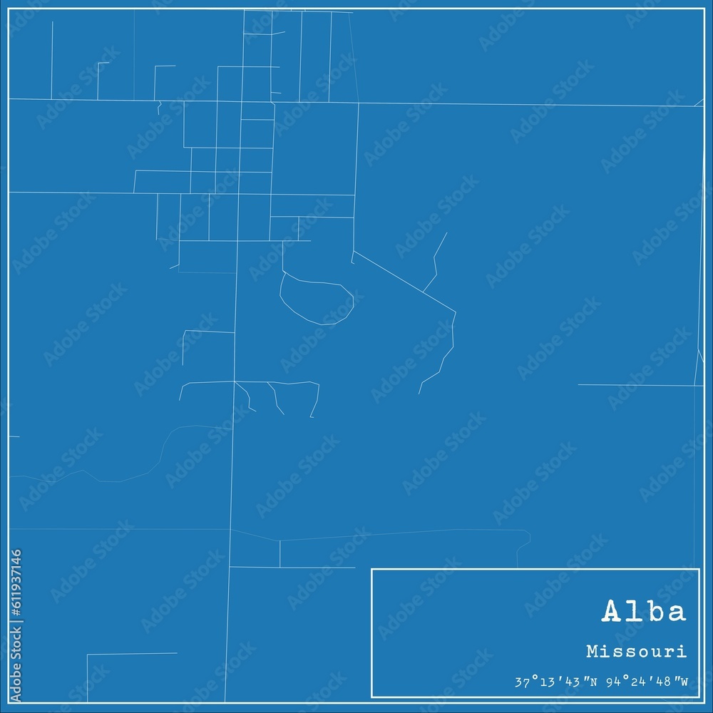 Blueprint US city map of Alba, Missouri.