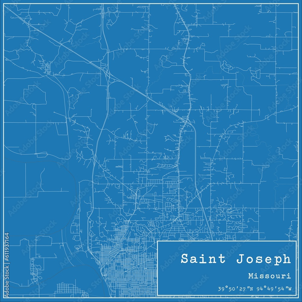 Blueprint US city map of Saint Joseph, Missouri.