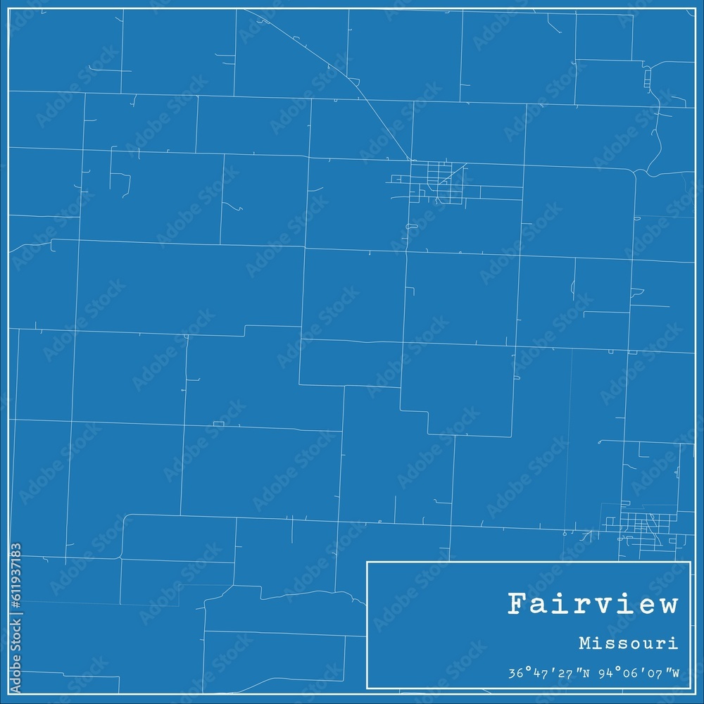 Blueprint US city map of Fairview, Missouri.