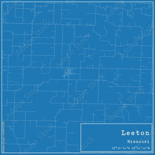 Blueprint US city map of Leeton, Missouri.