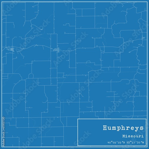 Blueprint US city map of Humphreys, Missouri.