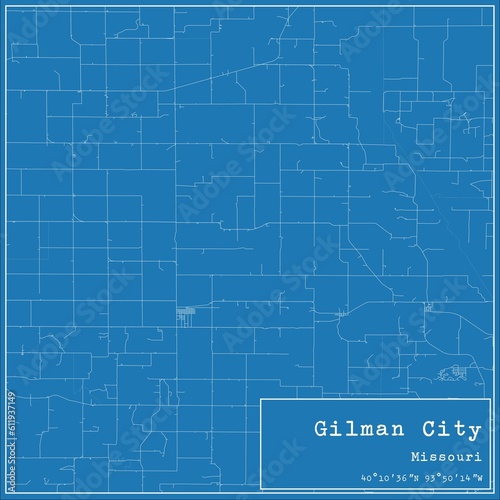Blueprint US city map of Gilman City, Missouri. photo