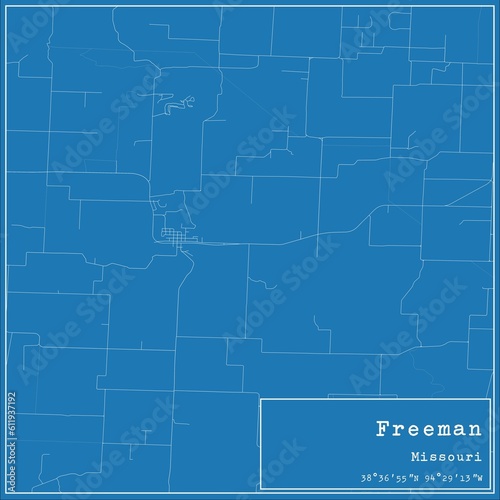 Blueprint US city map of Freeman, Missouri. photo