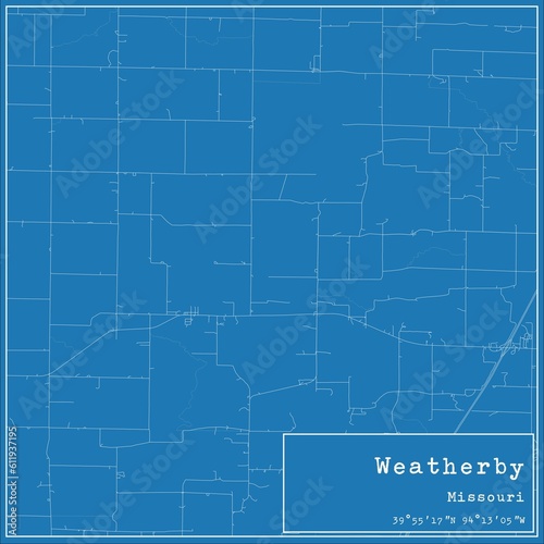 Blueprint US city map of Weatherby, Missouri.