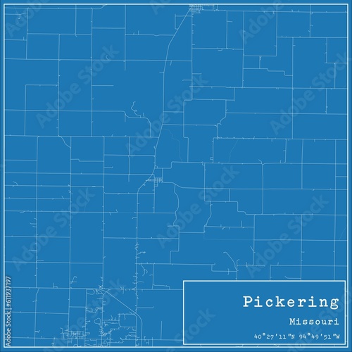 Blueprint US city map of Pickering, Missouri.